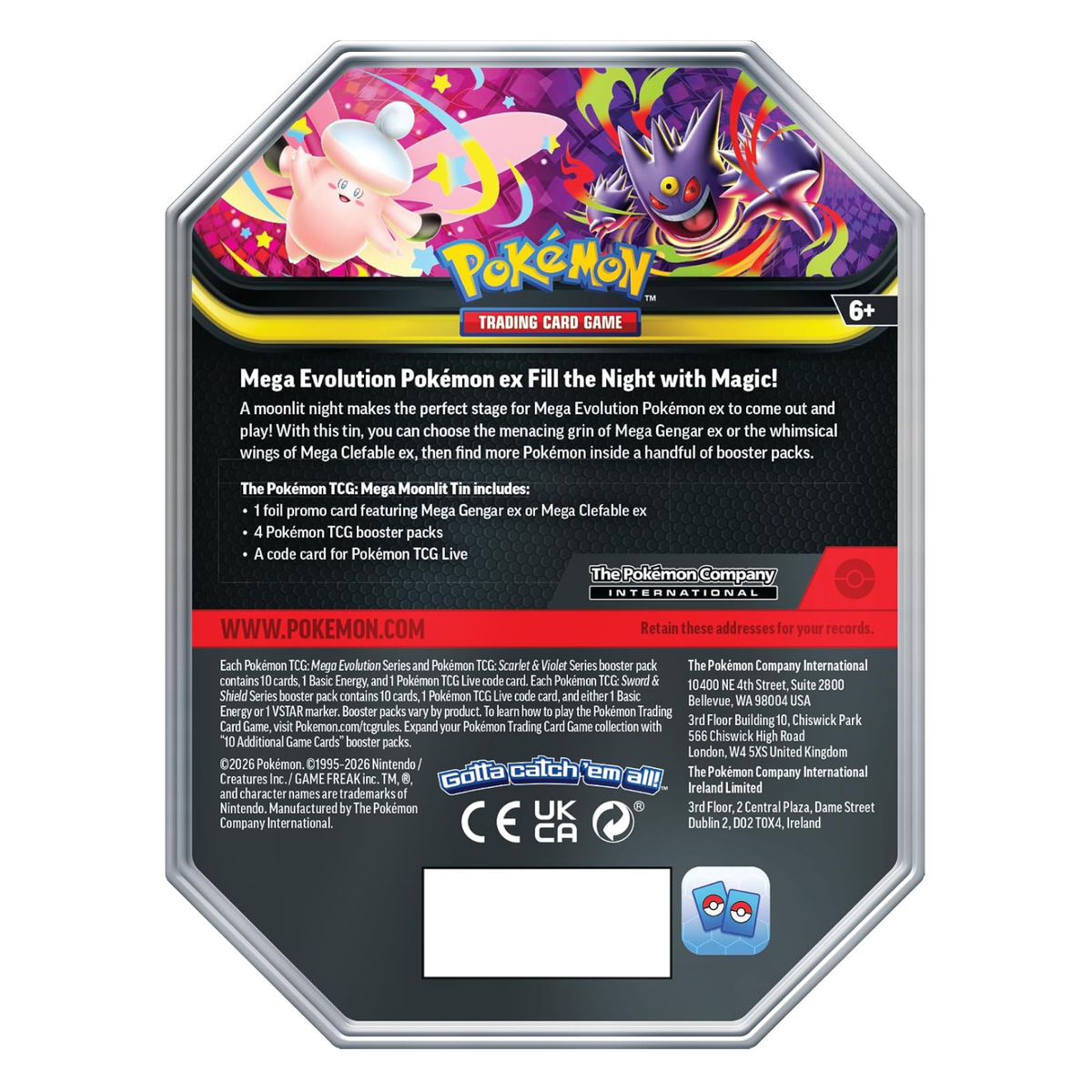 Pokémon TCG Mega Moonlit Tin Mega Gengar ex 4Packs